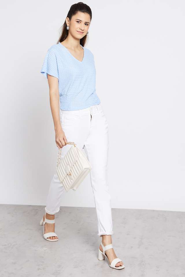 Solid-Blended-V-Neck-Women-s-Top