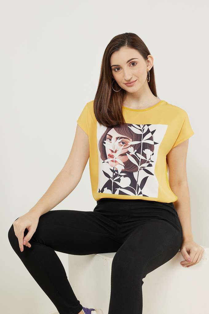 Printed-Polyester-Round-Neck-Women-s-T-Shirt