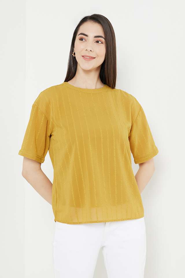 Solid-Chiffon-Round-Neck-Women-s-Top