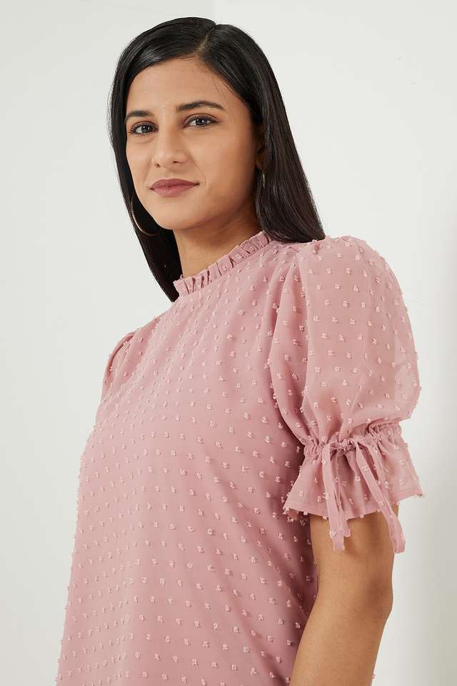 Solid-Georgette-Round-Neck-Women-s-Top