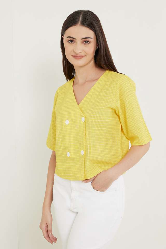 Solid-Cotton-Linen-Blend-V-Neck-Women-s-Top