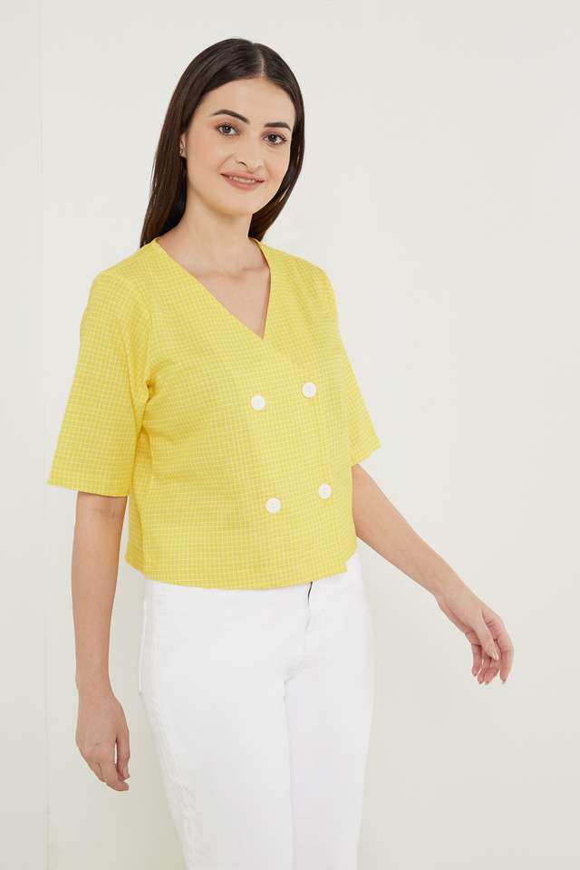 Solid-Cotton-Linen-Blend-V-Neck-Women-s-Top