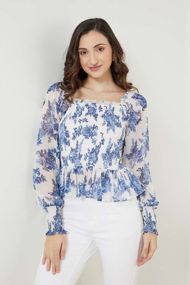Printed-Chiffon-Round-Neck-Women-s-Top