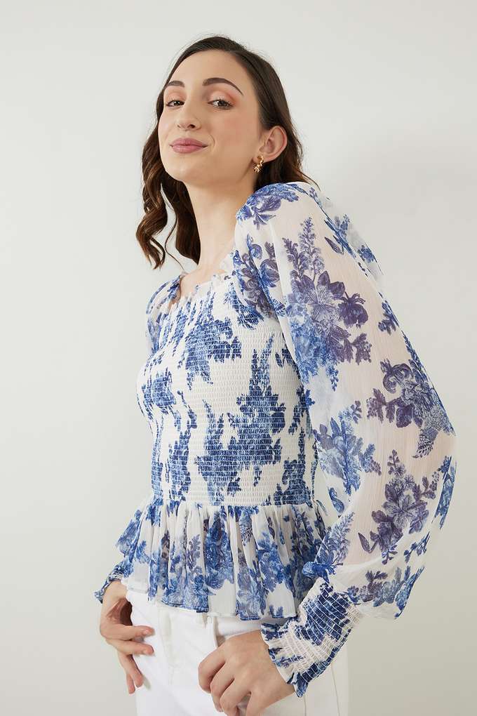 Printed-Chiffon-Round-Neck-Women-s-Top
