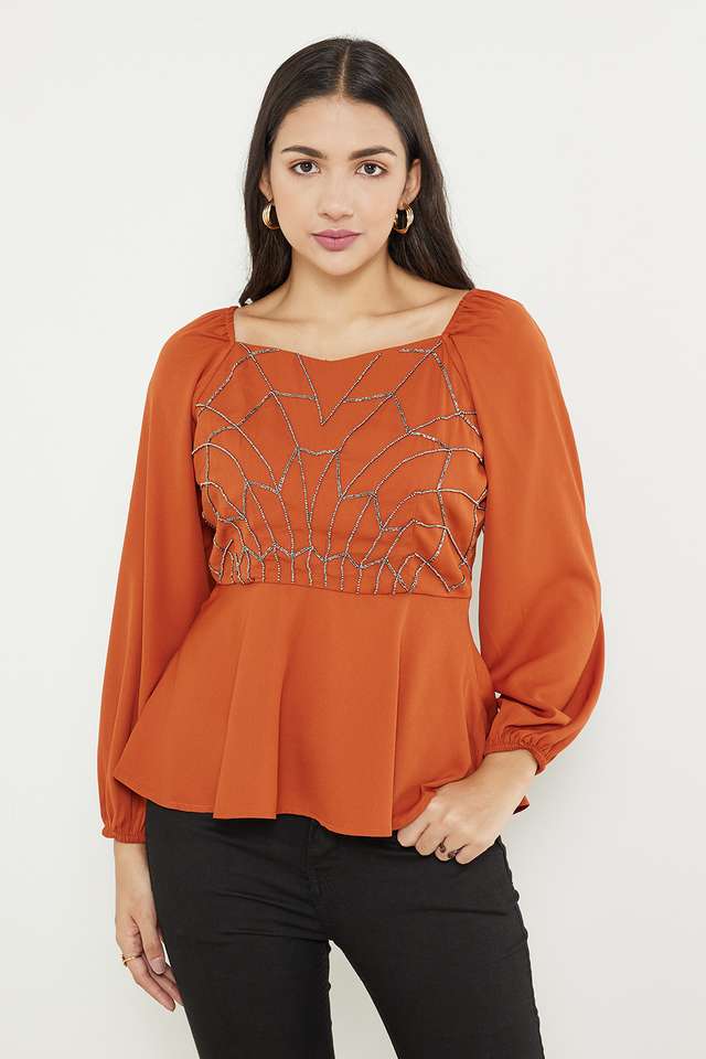 Embroidered-Polyester-V-Neck-Women-s-Top