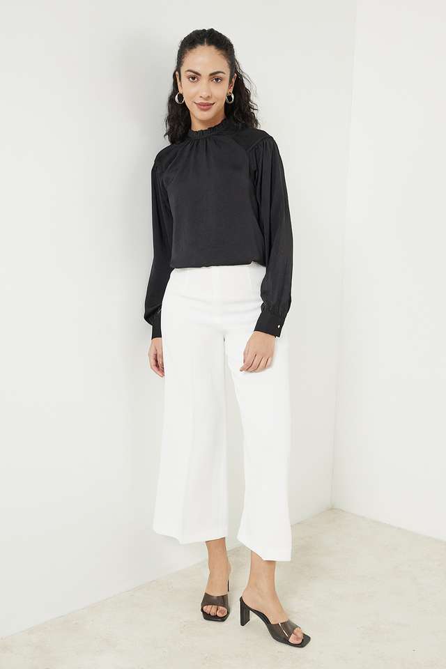 Solid-Polyester-Round-Neck-Women-s-Top