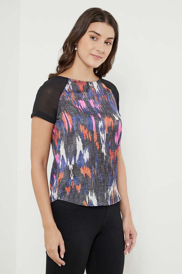 Printed-Polyester-Round-Neck-Women-s-Top