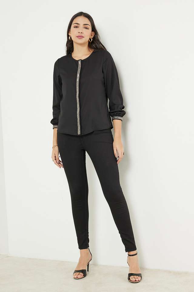 Solid-Polyester-Regular-Fit-Women-s-Top