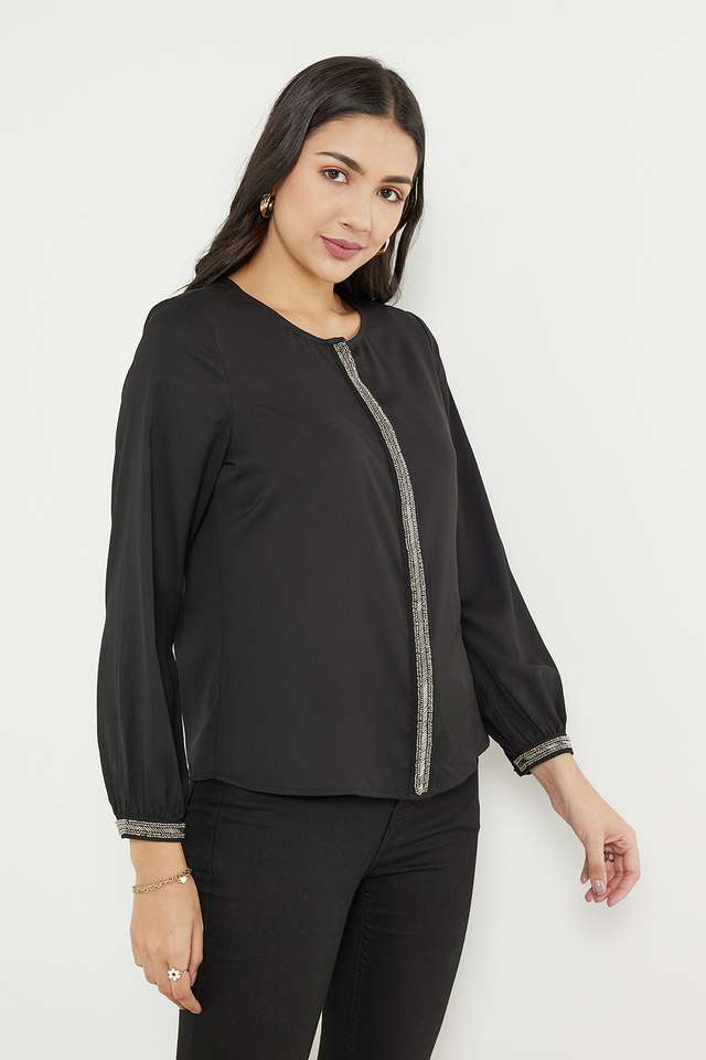 Solid-Polyester-Regular-Fit-Women-s-Top