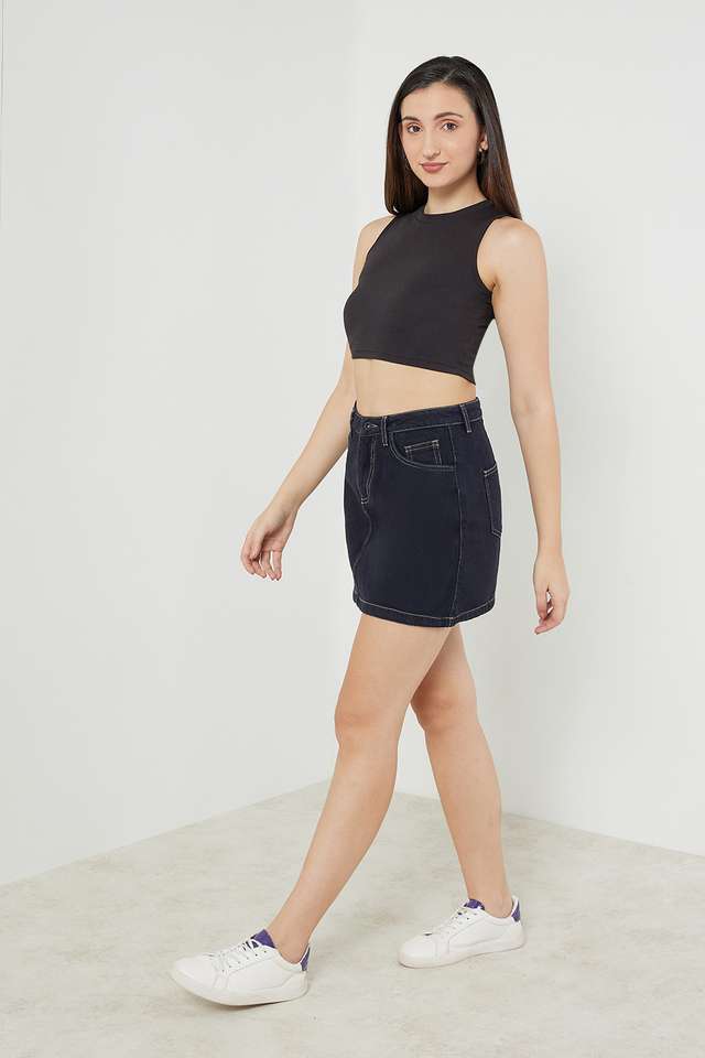 Solid-Denim-Regular-Fit-Women-s-Skirt