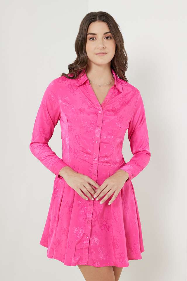 Solid-Collared-Blended-Fabric-Women-s-Dress