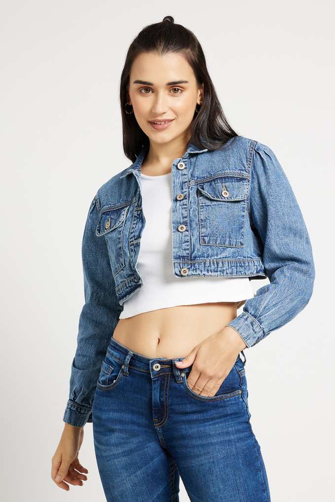 Solid-Denim-Collar-Neck-Women-s-Jacket
