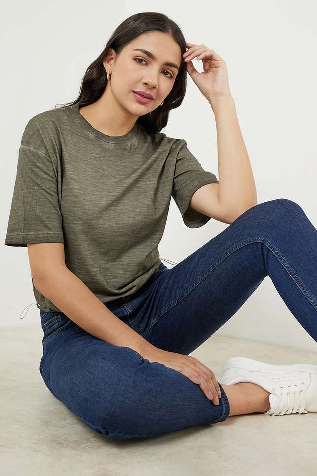 Solid-Cotton-Crew-Neck-Women-s-T-Shirt