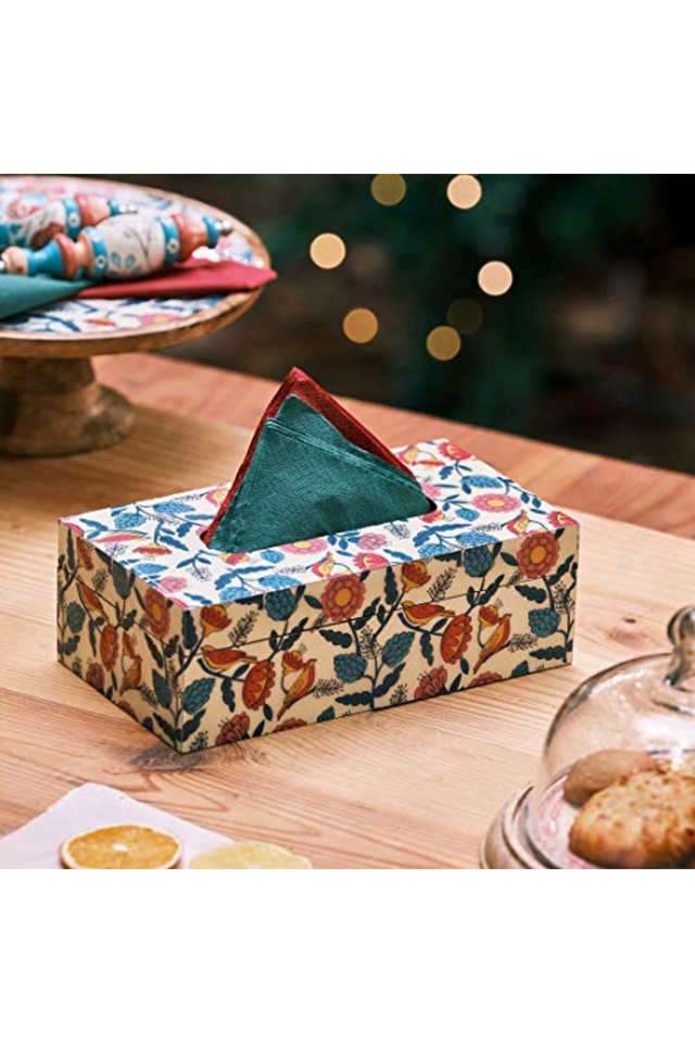 Country-Wooden-Tissue-Box -Floral---9-x-5-x-3-inches-(White)