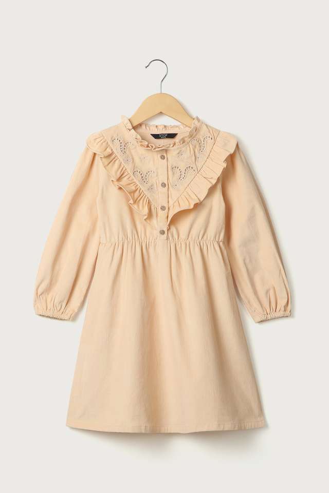 Solid-Cotton-Round-Neck-Girls-Dress