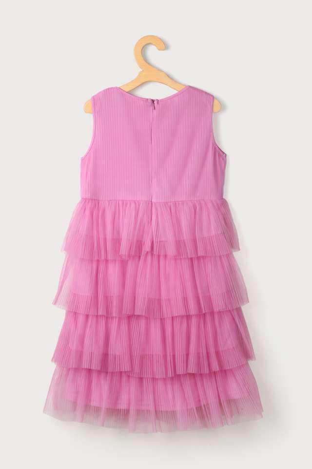Solid-Mesh-Round-Neck-Girls-Dress