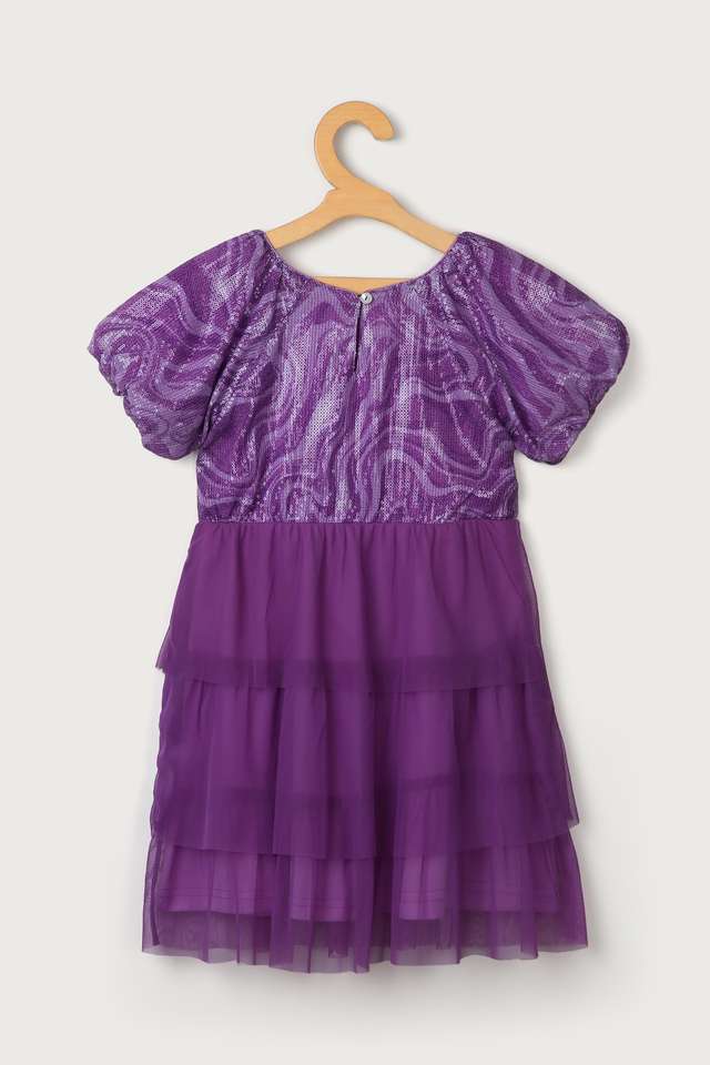 Solid-Poly-Blend-Round-Neck-Girls-Dress