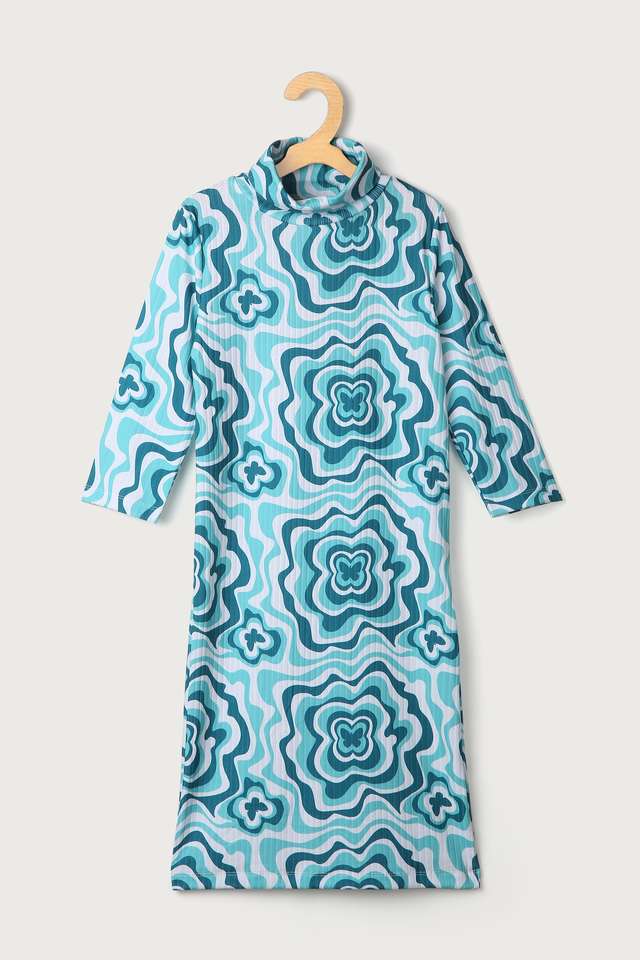 Printed-Viscose-Turtle-Neck-Girls-Dress