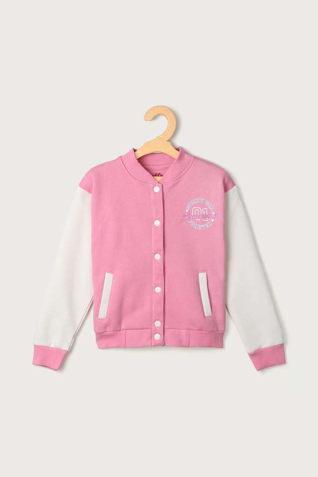 Color-Block-Polyester-Round-Neck-Girls-Jacket