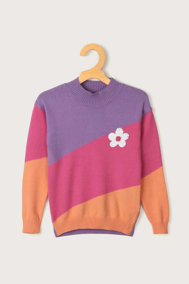 Color-Block-Acrylic-Round-Neck-Girls-Sweater