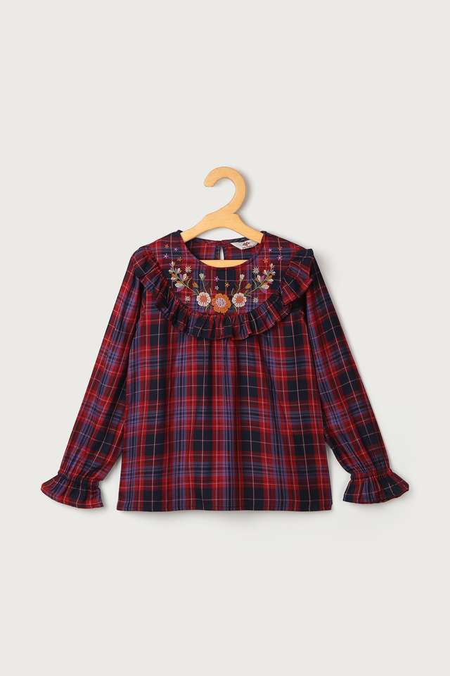 Checks-Cotton-Round-Neck-Girls-Top