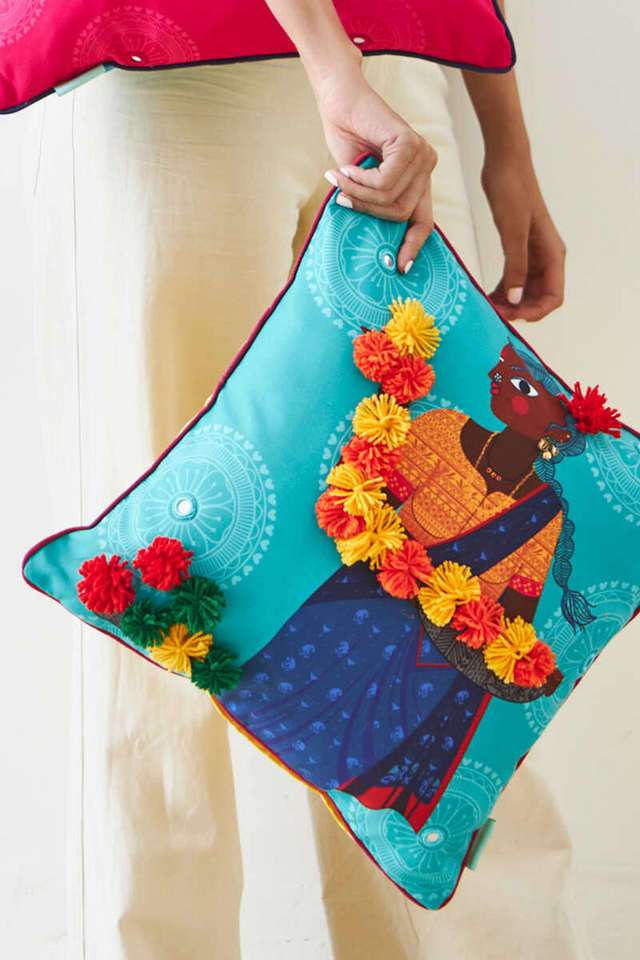 Flower-Vendor-16-Inch-Cushion-Cover---Blue