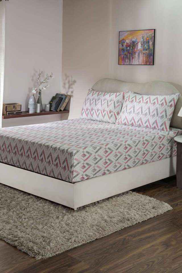 Hues-PBS-Refined-Retro-210-TC-Cotton-Damascus-Red-Double-Bed-Sheet-With-2-Pillow-Covers