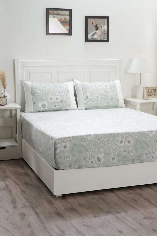 Outline-Floral-Double-Off-White-Bed-Sheet-with-Pillow-Case