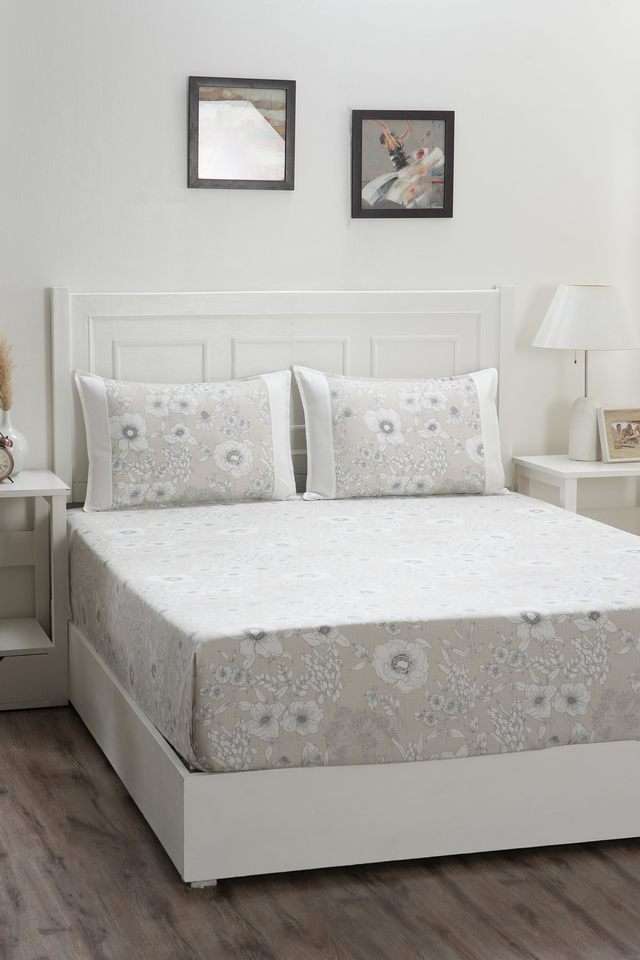 Outline-Floral-Double-Mint-Bed-Sheet-with-Pillow-Case