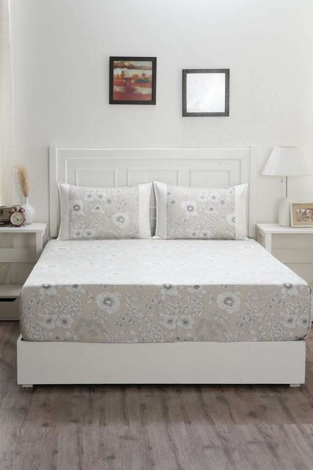 Outline-Floral-Double-Mint-Bed-Sheet-with-Pillow-Case
