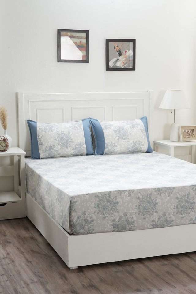 Azalea-Double-Blue-Bed-Sheet-with-Pillow-Case