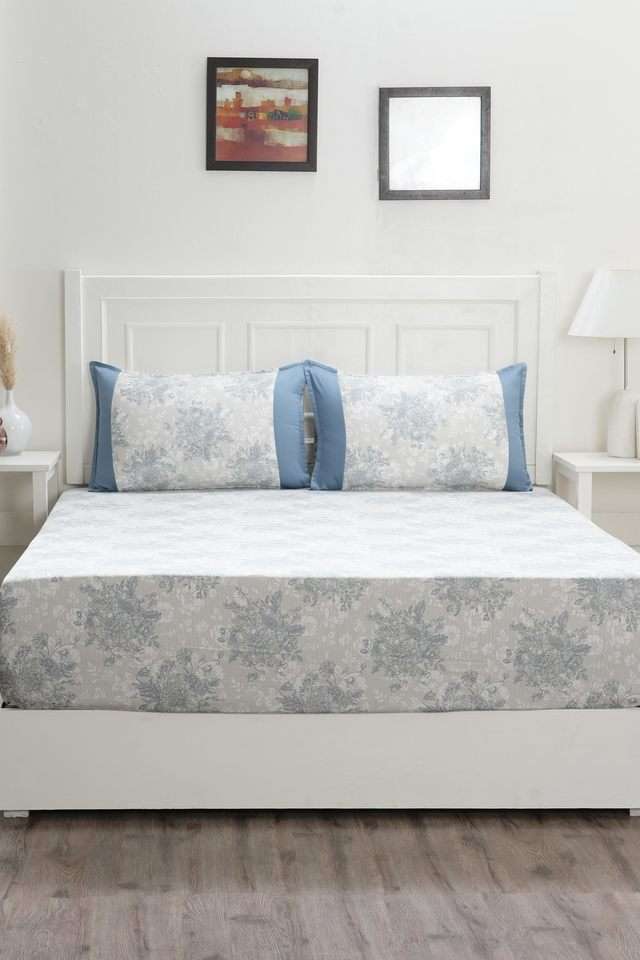 Azalea-Double-Blue-Bed-Sheet-with-Pillow-Case