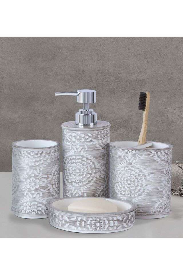 Polyresin-4Pc-Bathset -Dark-Grey-White