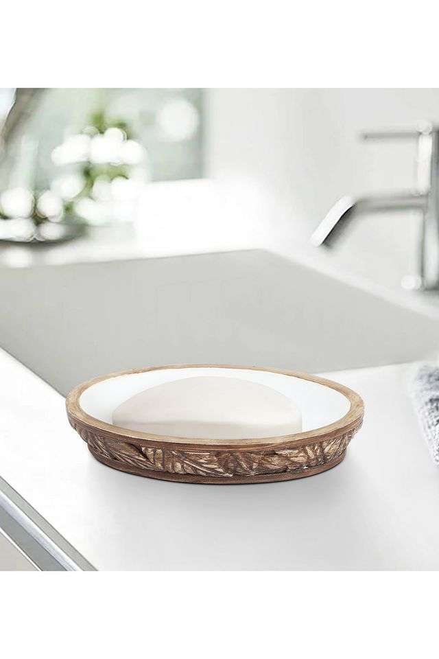 Polyresin-Soap-Dish-with-Hole -Brown