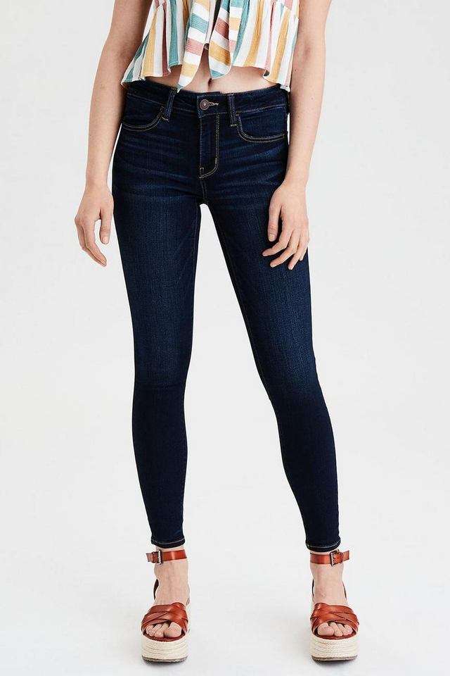 american eagle Mid Rise Dark Wash Cotton Skinny Fit Women's Jeans-picture-38
