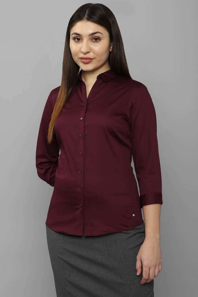 Solid-Collared-Blended-Fabric-Women-Casual-Wear-Shirt