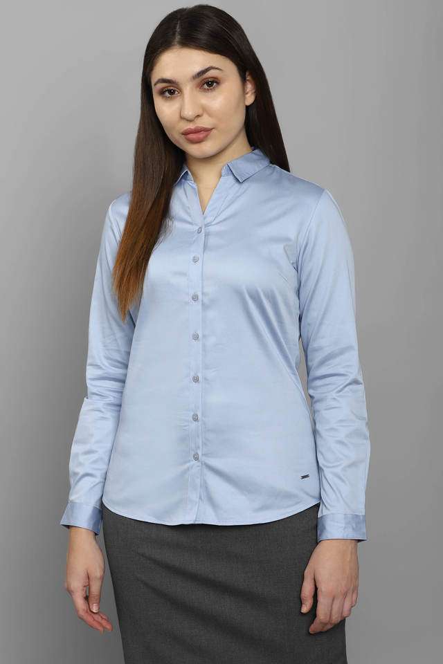 Solid-Collared-Blended-Fabric-Women-Casual-Wear-Shirt