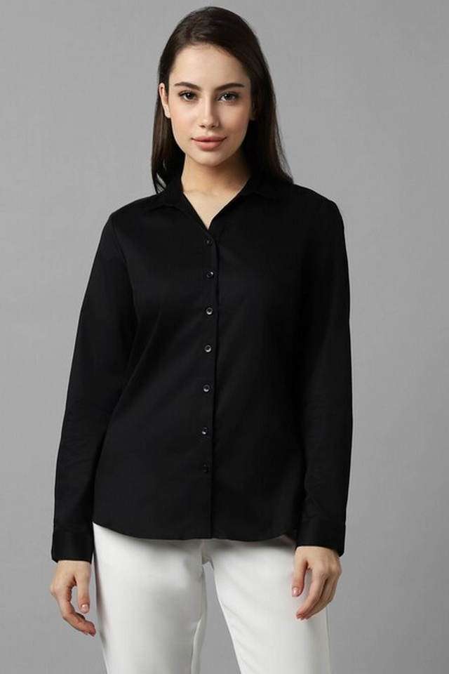 Solid-Collared-Cotton-Women-Casual-Wear-Shirt