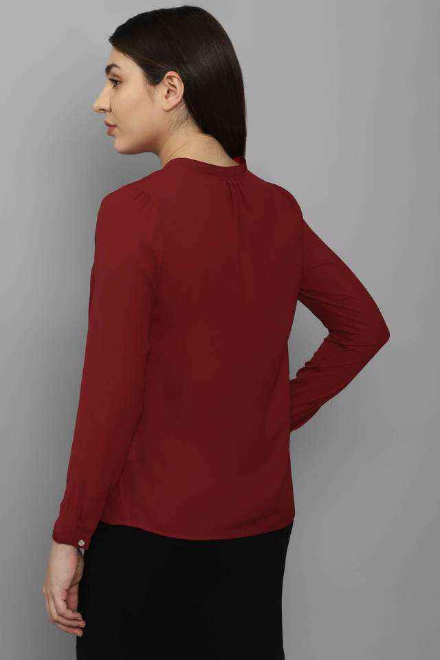 Solid-Polyester-Round-Neck-Women-Top