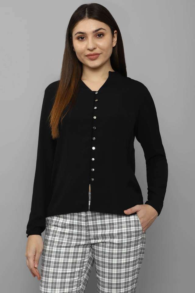 Solid-Polyester-Round-Neck-Women-Top