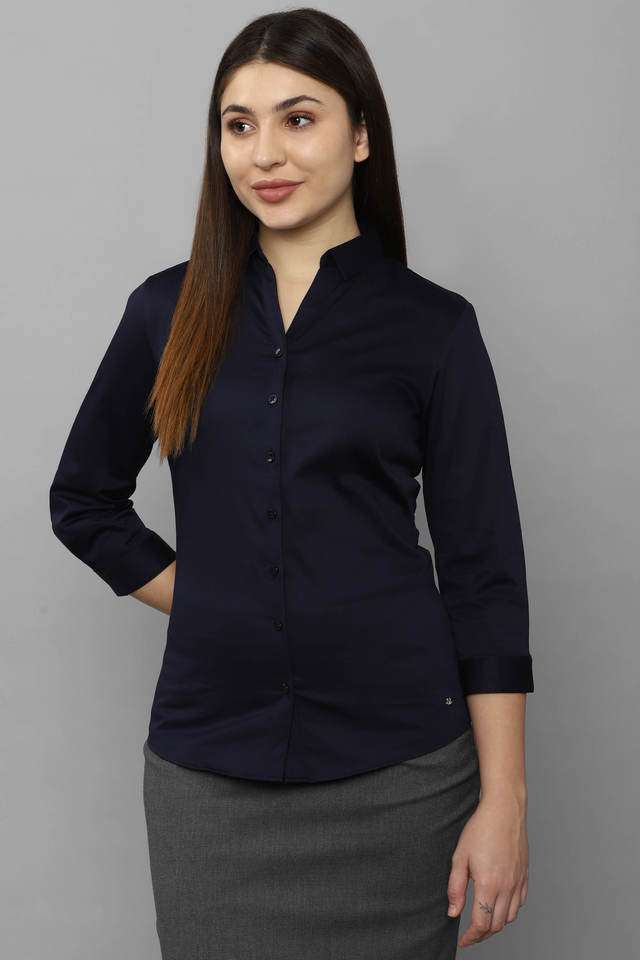 Solid-Collared-Blended-Fabric-Women-Casual-Wear-Shirt