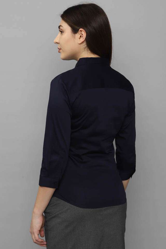 Solid-Collared-Blended-Fabric-Women-Casual-Wear-Shirt