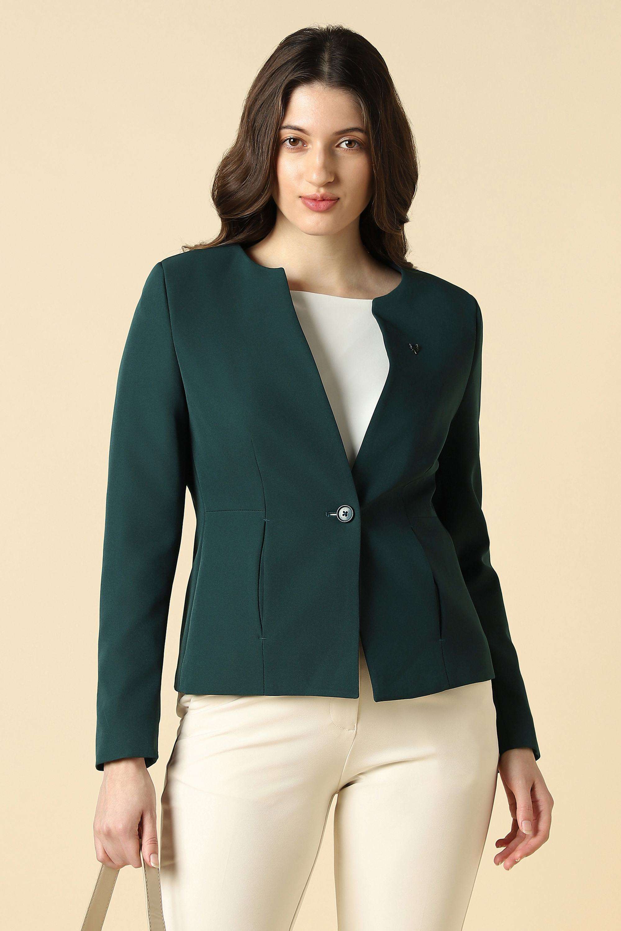 Solid-Polyester-Women-s-Blazer