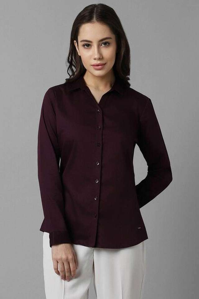 Solid-Collared-Cotton-Women-Casual-Wear-Shirt