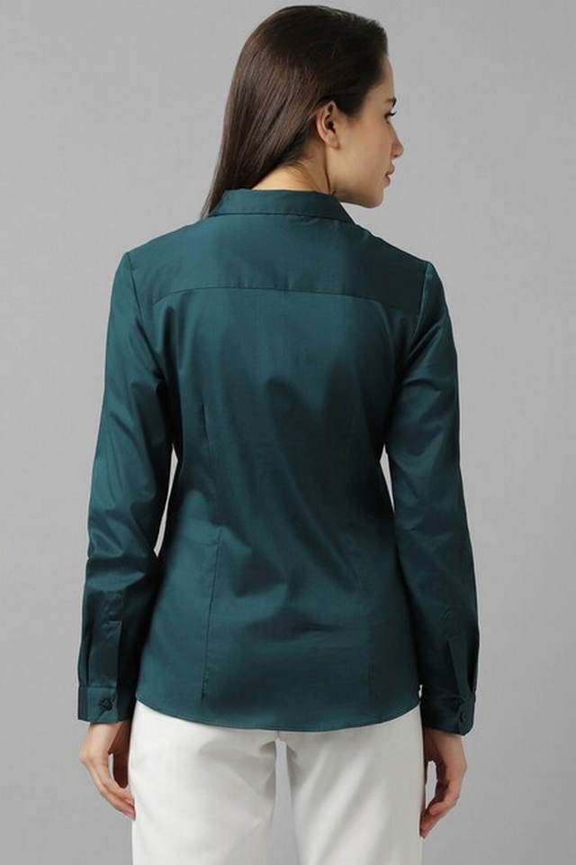 Solid-Collared-Cotton-Women-Casual-Wear-Shirt