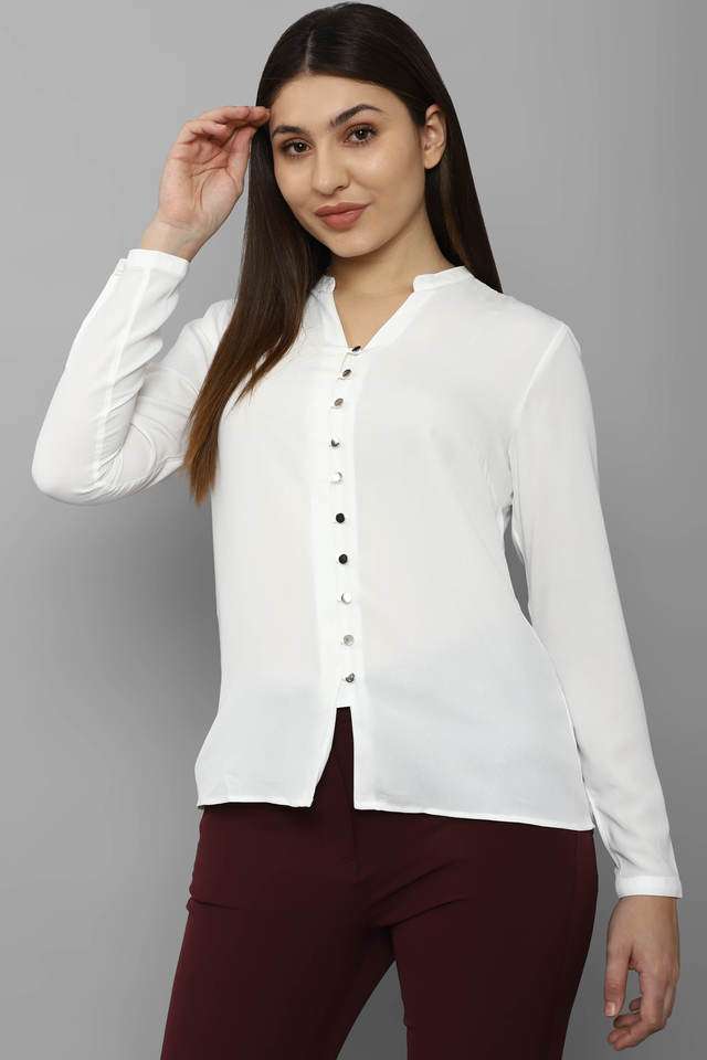 Solid-Polyester-Round-Neck-Women-Top