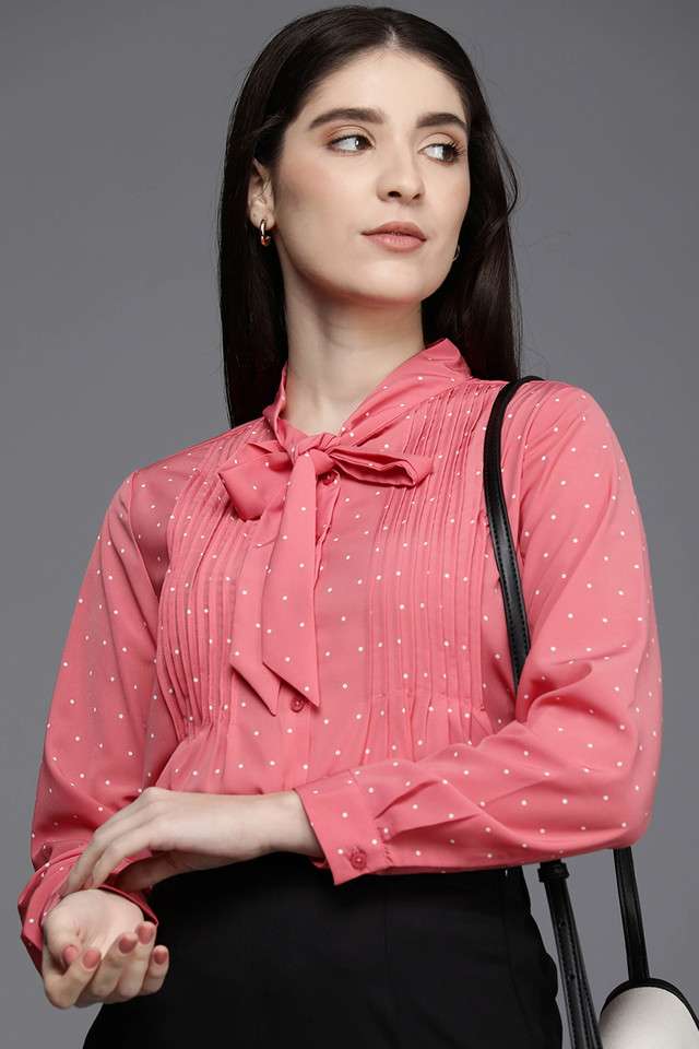 Printed-Round-Neck-Polyester-Women-Formal-Wear-Shirt