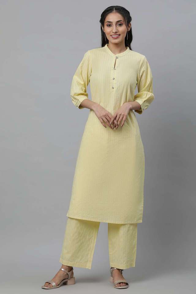 Solid-Calf-Length-Cotton-Woven-Women-s-Kurta-Palazzo-Set