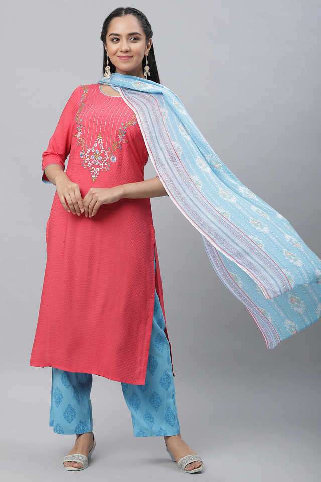 Tie-&-Dye-Knee-Length-Viscose-Women-s-Kurta-Set