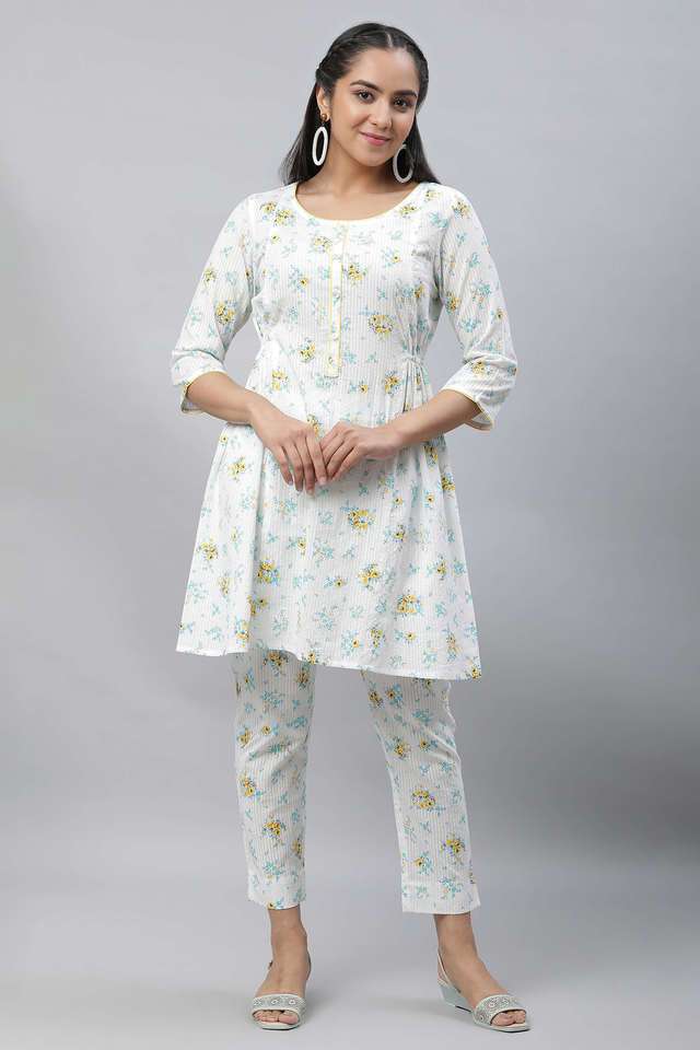 Printed-Mid-Thigh-Cotton-Blend-Woven-Women-s-Kurta-Pant-Set
